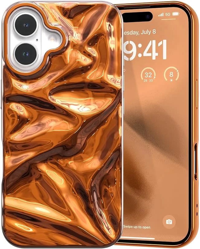 ZCDAYE Glansigt vattenkrusningsfodral för iPhone 16, elektrisk orange — Mobil och surfplatta