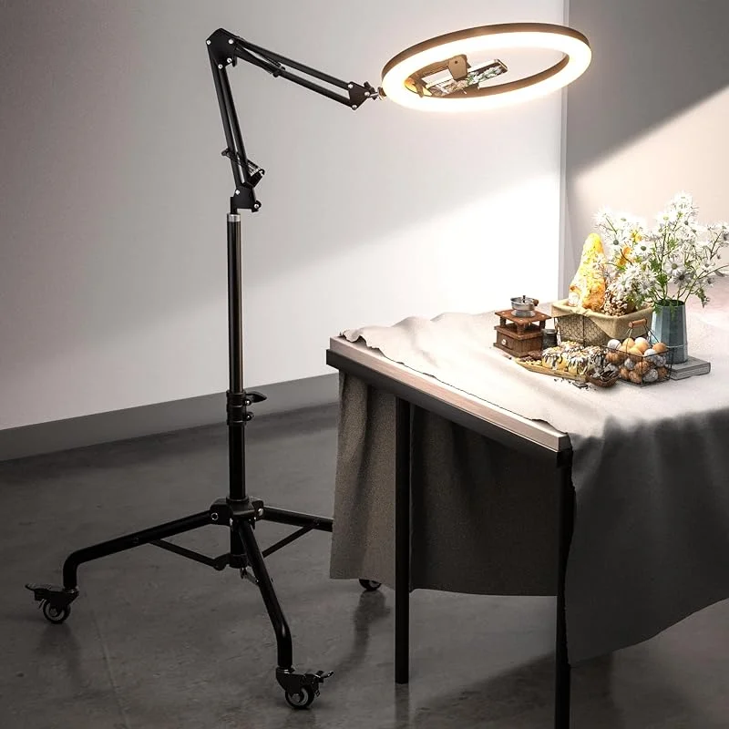 UBeesize ringljus med stativ, 30, 48 cm selfie ringljus remskiva stil justerbar overhead stativ mobiltelefon ring light med mobiltelefonhållare och hjul för videoinspelningar, live-streaming — Mobil och surfplatta