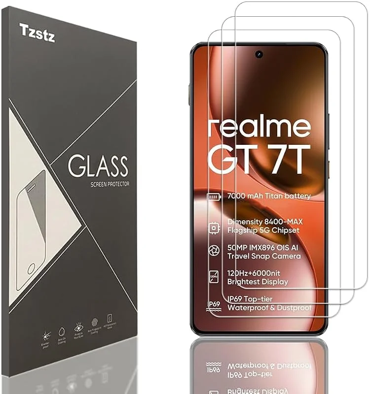3 st skärmskydd av härdat glas för Realme GT 7, GT 7T hårdhet 9H anti-repor HD skärmskydd — Mobil och surfplatta