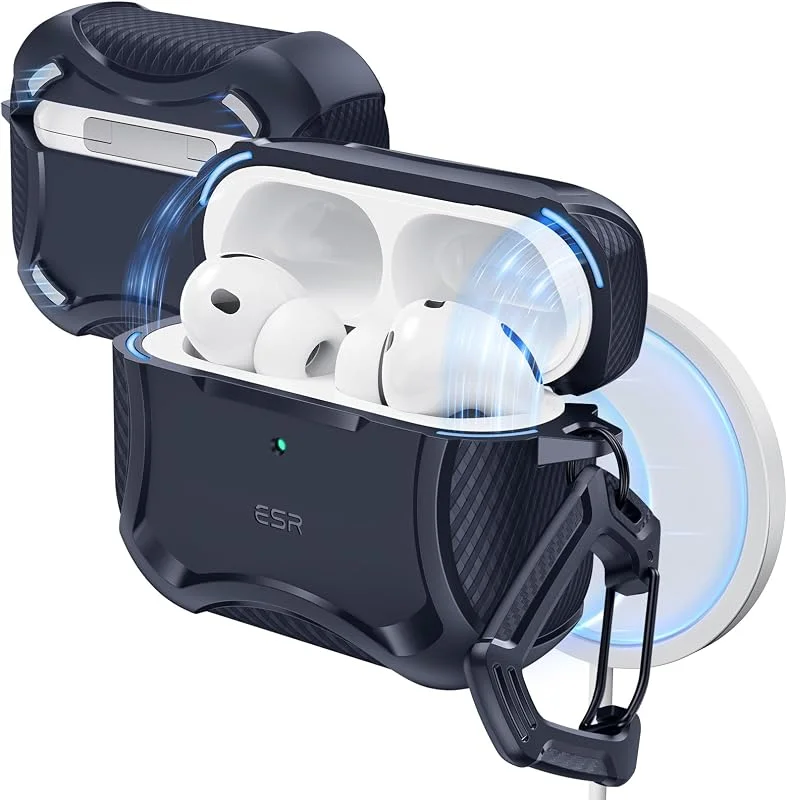ESR Fodral för AirPods Pro 3 (2025), kompatibelt med AirPods Pro 3, magnetfodral, kompatibelt med MagSafe, kraftfullt fallskydd, Cyber-serien, marinblå — Mobil och surfplatta