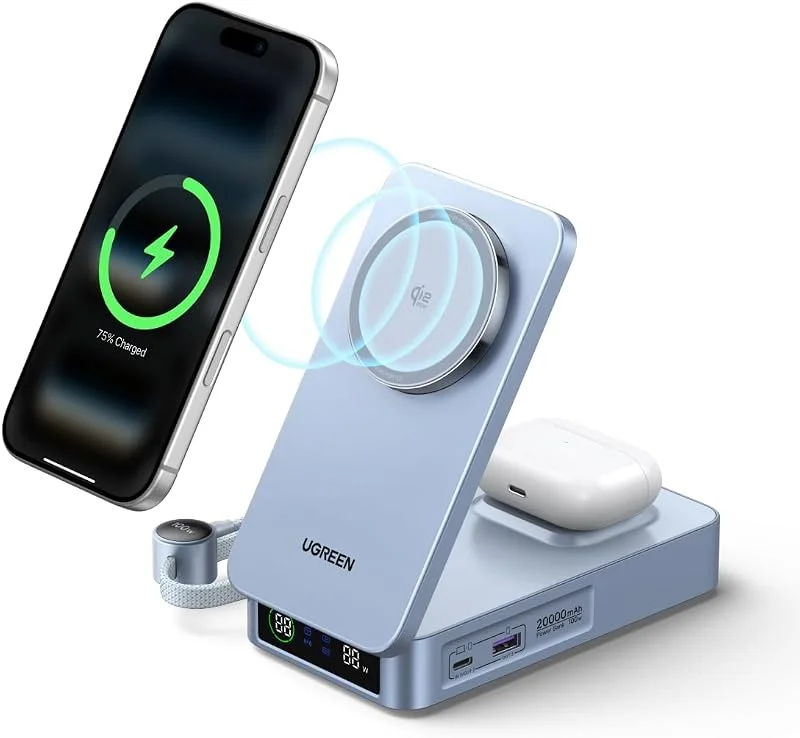 UGREEN MagFlow 20000mAh Qi2 25W Magnetisk Powerbank med USB-C 100W, AirPods — Mobil och surfplatta