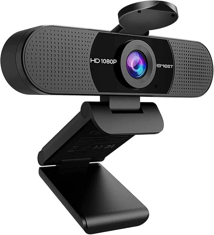 eMeet 1080P webbkamera - C960 Full HD-webbkamera med dubbel mikrofon, justerbara inställningar, 90° vidvinkel med automatisk korrigering, plug and play, streamingkamera för Linux, Win10, Mac, Youtube — Datortillbehör