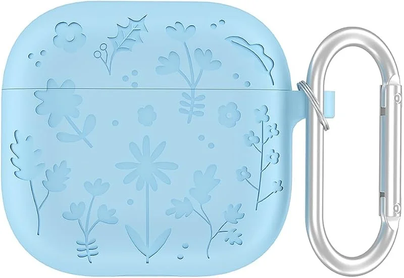 SILICONE mjuka hörlurar Fall skyddande täckning med karabiner full skyddande silikon täcker dammtät örantfodral täcker hudsockerprocess för airpods 4 laddningsfodral (blå) — Mobil och surfplatta