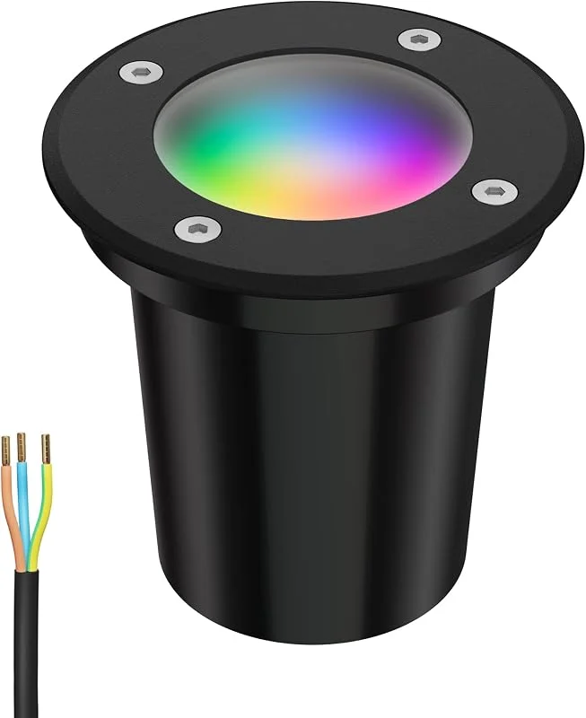 ledscom.de Infälld golvlampa BOLI för utomhusbruk, IP67, svart, frostat, rund, 108mm Ø inkl. LED RGB lampa, smart 473lm — Smart belysning