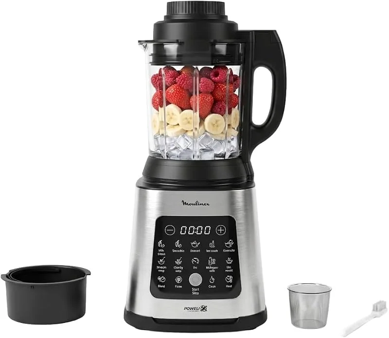 Moulinex Blender, 1400 W, 10 automatiska program, avtagbara blad, djuprengöringsfunktion, ångkorg, Perfectmix Cook LM83SD10, metall — Kök & Hushåll