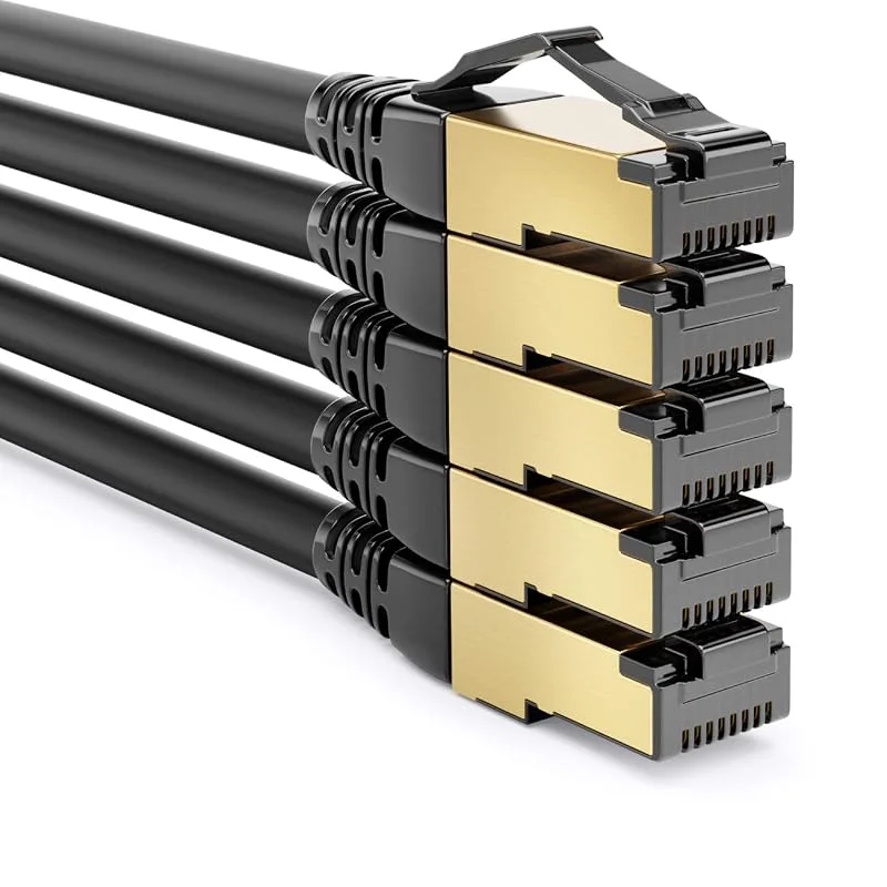 deleyCON 5x 0, 5m CAT8.1 Patchkabel Nätverkskabel Datakabel S, FTP PiMF 2000 MHz 40 Gbit RJ45 LAN DSL Kabel CAT.8 Ethernet Kabel RJ45 Kontakt - Svart — Laddning och kablar