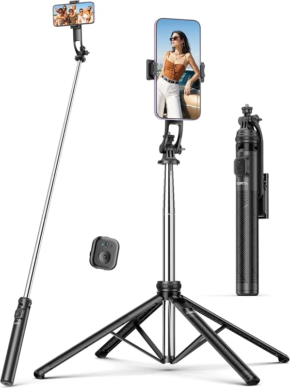 182 cm Mobilstativ och Selfiestick, Integrerat Utdragbart Fyrbensstativ för Smartphone, Stabilitet på fyra axlar, Bärbart Resestativ med Fjärrkontroll för iPhone, Samsung, Android, Kamera — Mobil och surfplatta