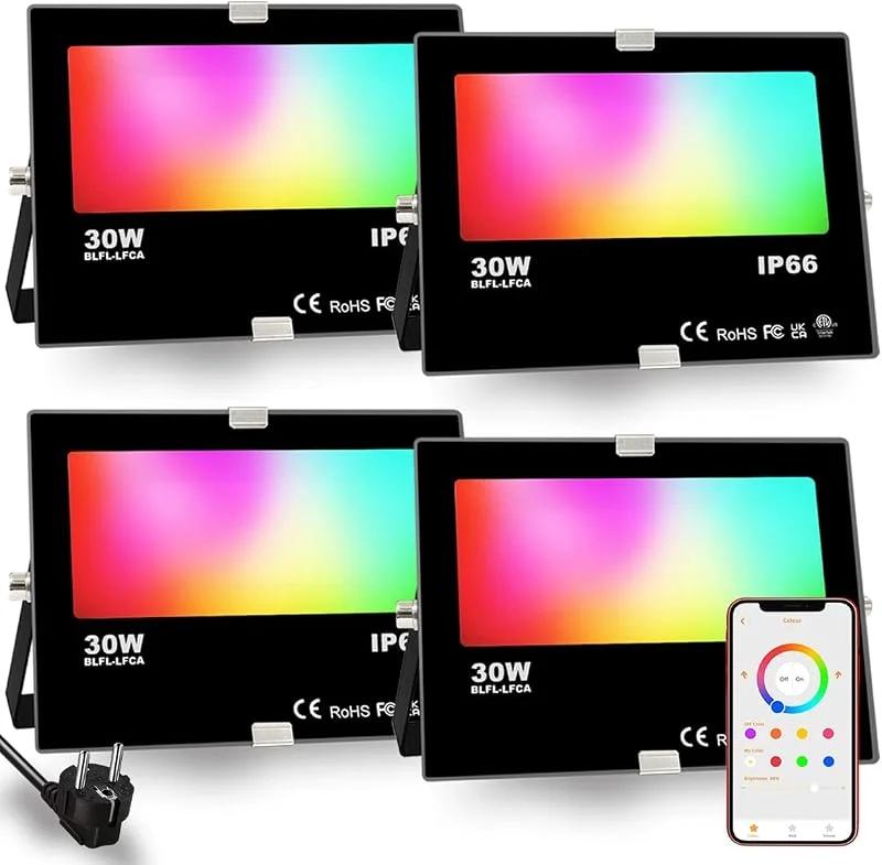 iLC RGB 15 W LED-strålkastare med appkontroll, 16 miljoner färger och 20 lägen - musikrytm LED-strålkastare, IP66 vattentät, stämningsljus inomhus, utomhus (2 stycken) — Smart belysning