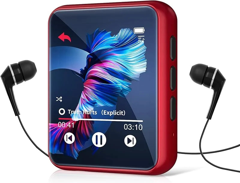 32 GB MP3-spelare Bluetooth 5.0, HiFi Lossless Sound musikspelare med högtalare, Line-in Voice Recorder, FM-radio, 1, 8 tum full pekskärm, stöd upp till 128 GB (med hörlurar, skyddsfodral) — Portabel digital och ljud