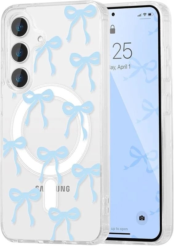 UEEBAI Magnetfodral för Samsung Galaxy A16, trådlöst laddbar, transparent med fjärilsmönster, stötsäker TPU-skydd för kvinnor — Mobil och surfplatta