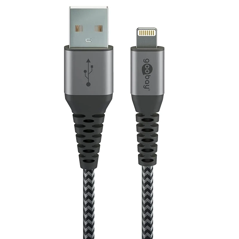 Goobay 49267 Lightning till USB-kabel, MFi Apple laddkabel Lightning Kabel, 480 Mbits iPhone-kabel, extremt robust textilkabel, laddningskabel iPhone Apple iPad, grå, 0, 5 m — Mobil och surfplatta