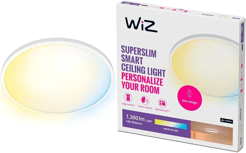 WiZ SuperSlim Wi-Fi ansluten taklampa vit, 2700-6500K, 14W, vita nyanser, fungerar med Alexa, Google Assistant och Apple HomeKit — Smarta hem