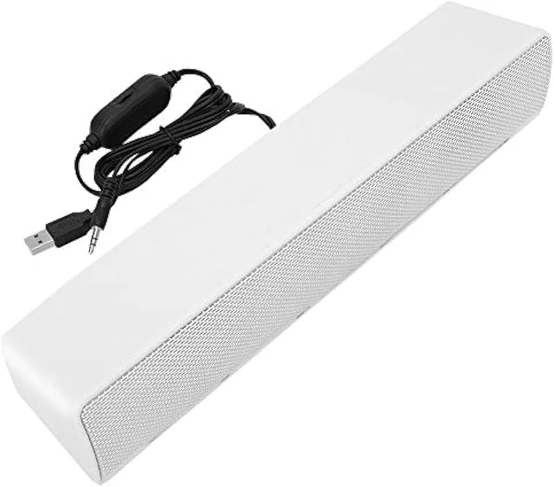 PC SoundBar-högtalare, USB-kabelad datorhögtalare med 3, 5 mm Aux, bärbar stereo Soundbar-subwoofer för TV-dator Bärbar dator för mobiltelefoner(White) — Hörlurar och ljud