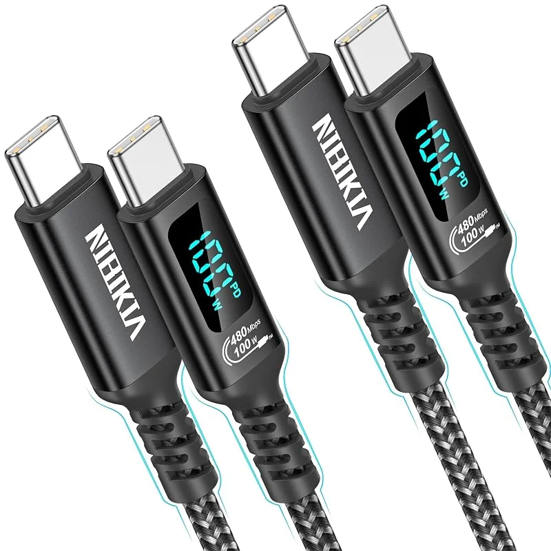 100W USB C på USB C-kabel, [2Pack 1m] PD snabbladdningskabel USB C-laddningskabel med LED-skärm, kompatibel med iPhone 16 15 Pro Max Samsung Galaxy S25 S24 S23 Ultra Pixel 7 iPad Pro MacBook Air — Mobil och surfplatta