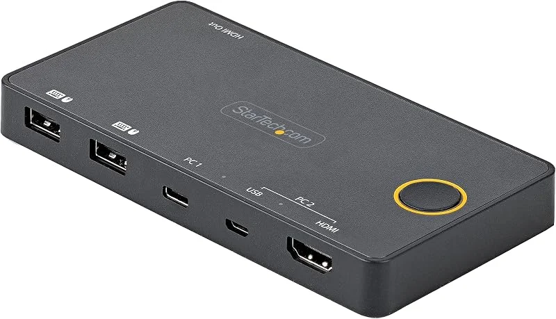 StarTech.com SV221HUC4K 2 Port Hybrid USB-A + HDMI & USB-C KVM-Switch - Enkel 4K 60Hz HDMI 2.0-skärm - USB-bussdriven - Thunderbolt 3-kompatibel, svart — TV och streaming