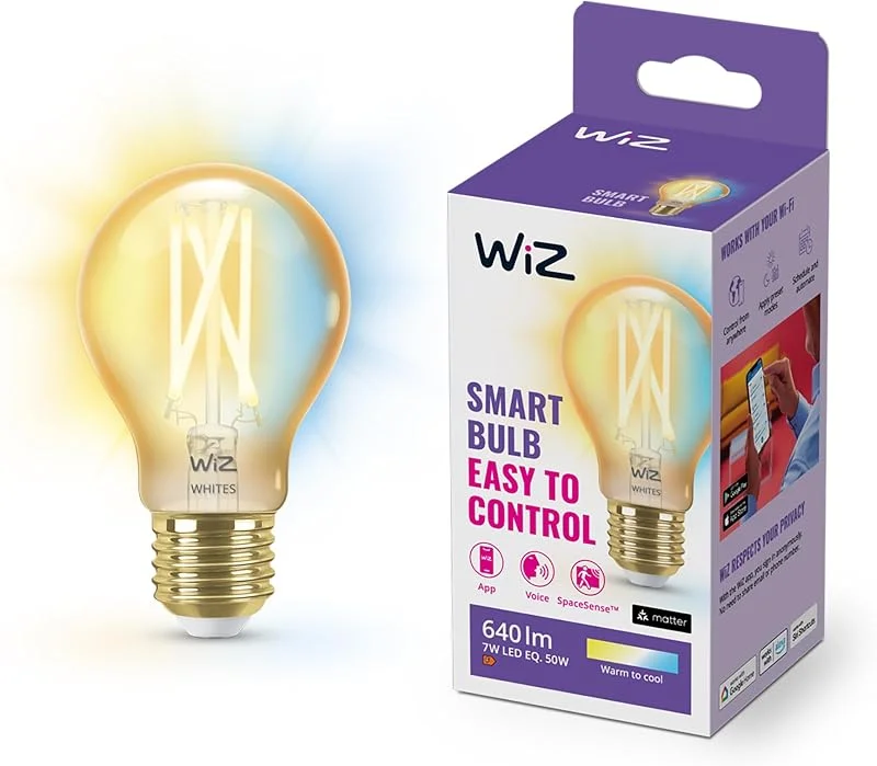 WiZ Amber Tunable White - Smart LED belysning (WiFi och Bluetooth), 75W, G95, E27, 2000-5000 Kelvin, Dimbar i kallvitt till varmvitt, Guldfärgat glas — Smarta hem