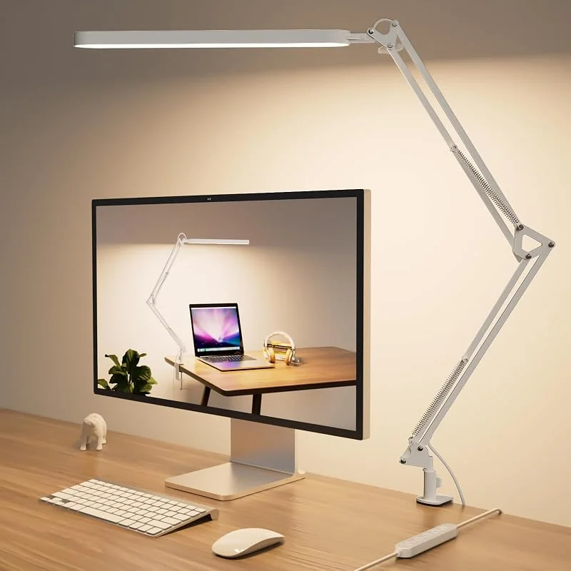 SKYLEO Skrivbordslampa - LED Bordslampa för Kontoret - 5 Färglägen X 11 Ljusstyrkenivåer - 1300LM - Timmer & Minnesfunktion - 12W Studielampa - Vit — Mobil och surfplatta