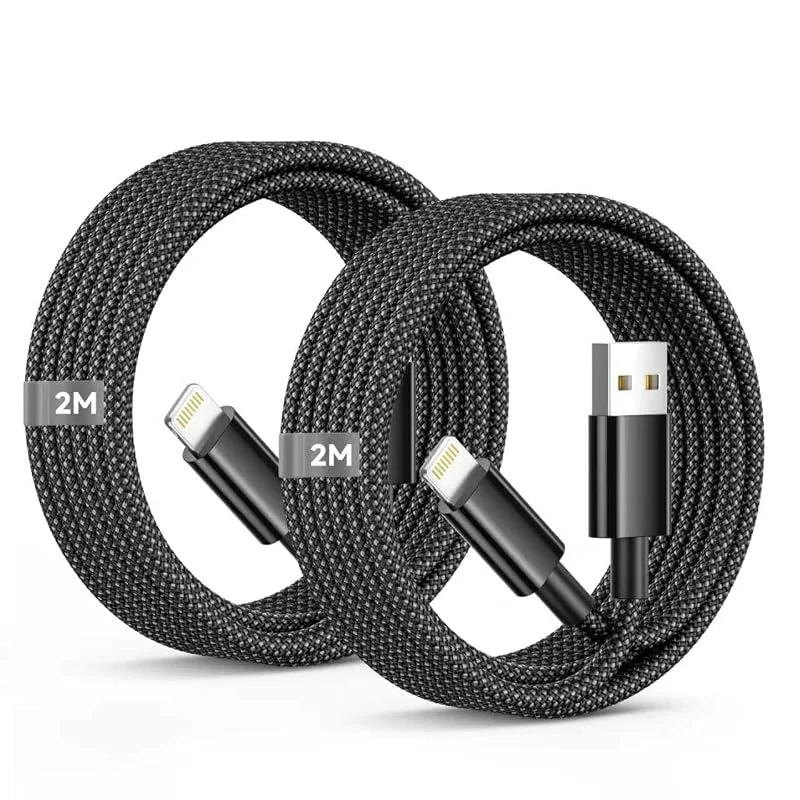iPhone-laddningskabel 2 m, 2-pack, [Apple MFi-certifierad] iPhone-kabel för snabb laddning, nylonflätad USB- till Lightning-Kabel, phone för Apple 14 13 12 11 Pro Max X 8 7 6 Plus, iPad — Mobil och surfplatta