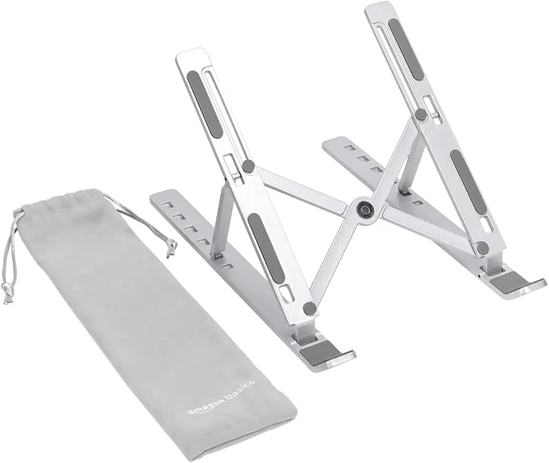 Amazon Basics hopfällbart stativ för bärbar dator, justerbart i 6 vinklar, lätt bärbar design, rekommenderas för ergonomisk användning, passar bärbar dator på 10 (25, 4cm) till 15, 6in (39, 6cm), silver — Datortillbehör