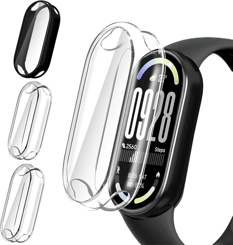 iVoler 3-packsfodral med skärmskydd för Xiaomi Smart Band 10 (ej för Ceramic Edition) Heltäckande Stötsäkert Reptåligt Skyddsfodral Tunt Mjukt TPU-skärmskyddsfodral, 2 Genomskinliga + 1 Svarta — Mobil och surfplatta