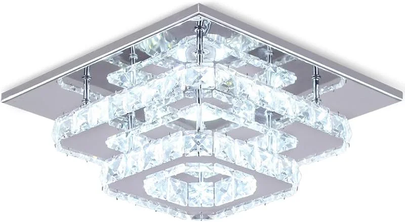 Kristall LED-taklampa Kristalllampa K9 rostfritt stål Modern infälld ljusarmatur Fyrkantig lyster taklampa för matsal Vardagsrum Sovrum (Cool White) — Hushållselektronik
