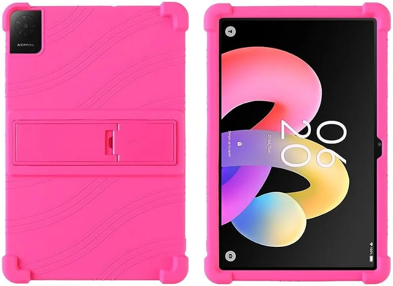 Fodral till TCL Tab 10L Gen4 10, 1 tum 8483A surfplatta – barnvänligt stötsäkert silikon mjukt stötsäkert skyddande fodral med PC justerbart stativ (rosa) — Mobil och surfplatta
