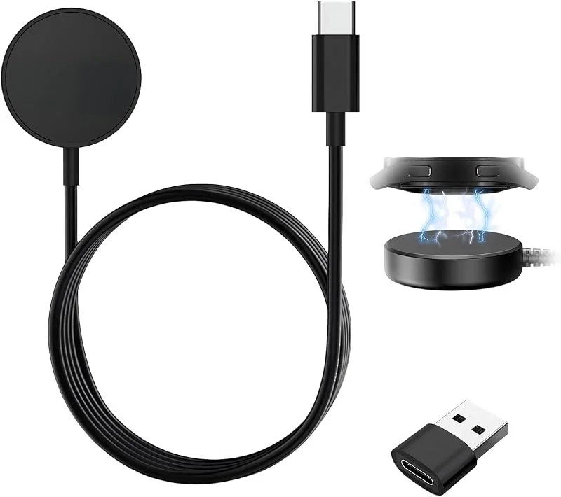 Laddare för Samsung Galaxy Watch 3, 4, 5, 6, 7, Active, Active 2 och FE, laddningskabel för Samsung, magnetisk kabel med 1, 2 m kabel och USB C till USB A-adapter, säker design — Mobil och surfplatta