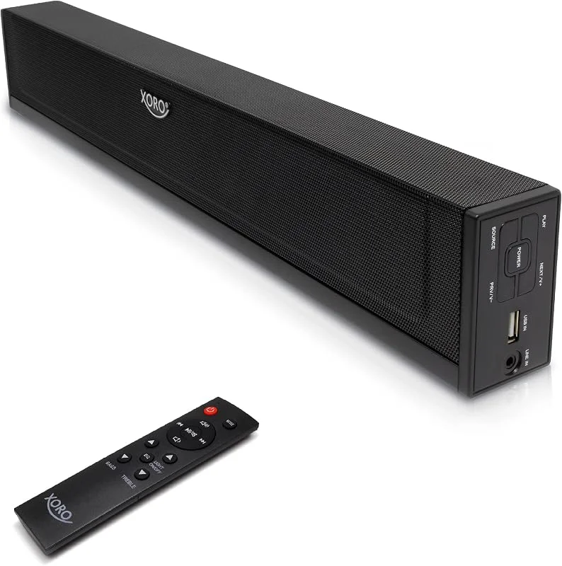 XORO TV-soundbar HSB 50 V2 med 25 watts effekt, Bluetooth-högtalare, USB-mediaspelare, Line IN, optisk och koaxial ljudingång, väggmontering möjlig — Hörlurar och ljud