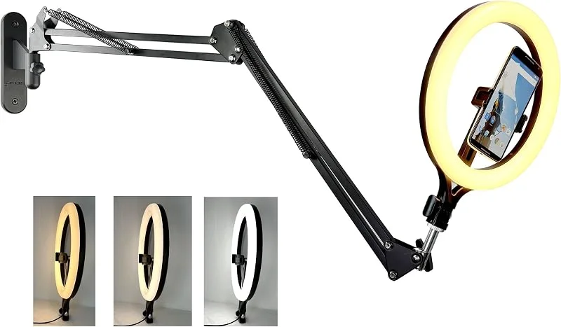 28 cm ringljus väggmonterad telefonhållare, mobiltelefon selfie-lampa med väggarm kompatibel med Samsung och iPhone 16 15 14 13 12 11 Xr Xs X pro max — Mobil och surfplatta