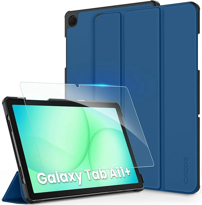 CACOE-skal för Samsung Galaxy A11+ Plus surfplattaskal med skärmskydd 11 tum 2025 (SM-X236B, SM-X230) – Heltäckande ultratunt skal med stativ, havsblå — Mobil och surfplatta