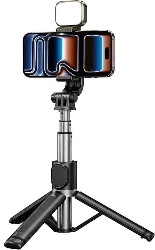 Retoo Selfie Stick Stativ, 104 cm, 6 ljuslägen, Bluetooth-fjärrkontroll — Mobil och surfplatta