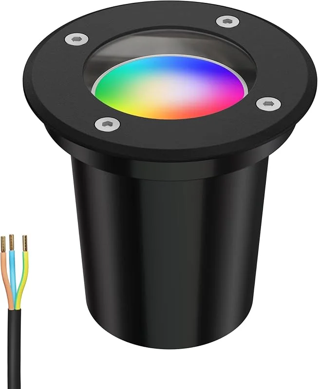 ledscom.de Markinbyggd armatur BOLI för utomhusbruk, IP67, svart, rund, 108mm Ø inkl. LED RGB-lampa, smart 473lm — Smart belysning