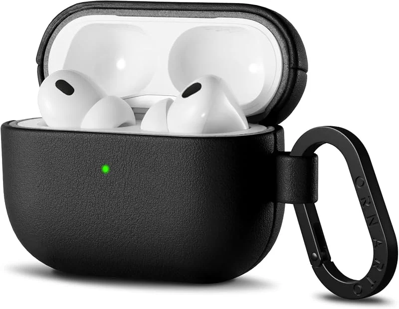 ORNARTO för AirPods Pro 3 fodral av läder med karbinhake, svart — Mobil och surfplatta