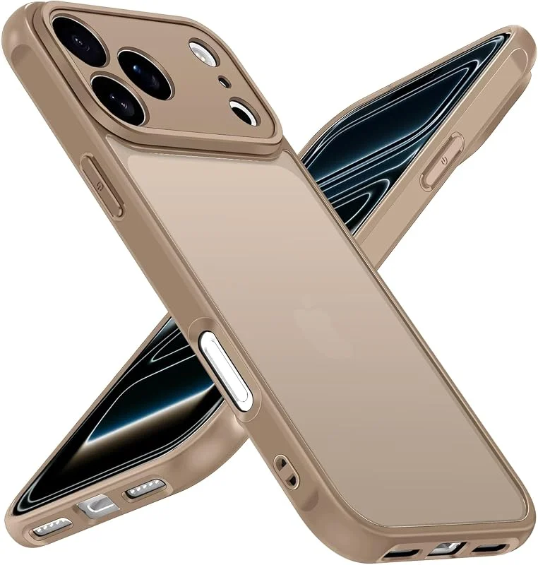 ivoler-skal för iPhone 17 Pro, [Militär standard] Stötsäkert, reptåligt telefonskal, matt, genomskinligt, hårt PC-skal, smalt, fingeravtrycksskyddande stötfångarskal (Titansandfärg) — Mobil och surfplatta