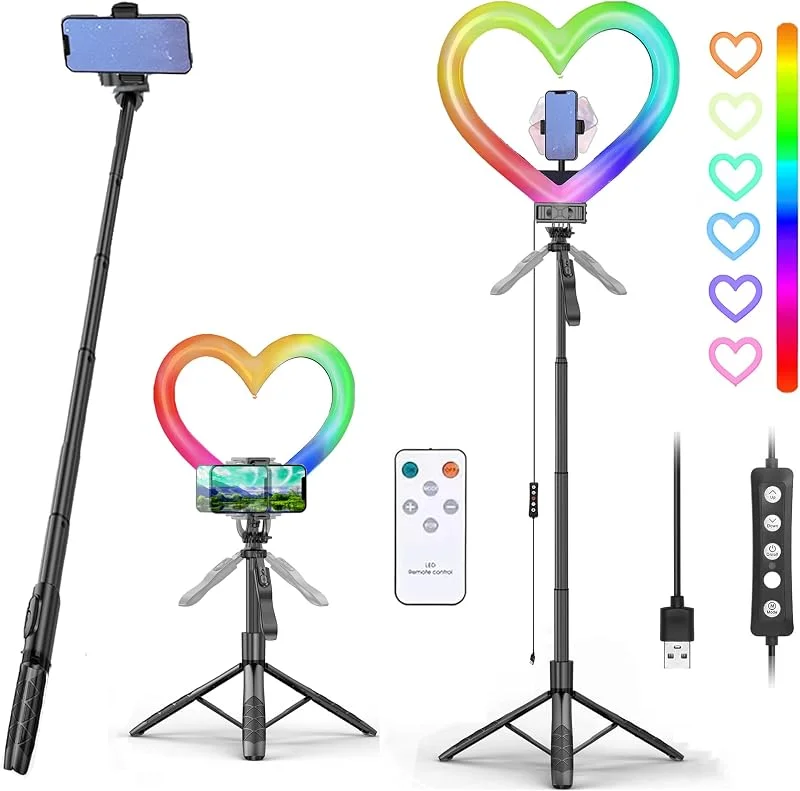 Hjärtring ljus, 12 tum RGB LED-hjärtringsljus med stativ hjärta formad selfie-ring ljus med telefonhållare för live stream, makeup kompatibel med alla telefoner — Mobil och surfplatta