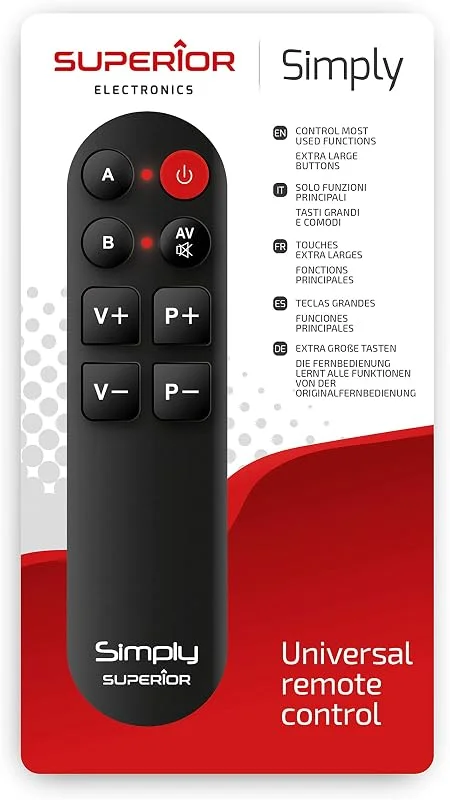 Simply Universal fjärrkontroll med stor knapp för 2 enheter – Superior Electronics SUPTLB001 — TV och streaming