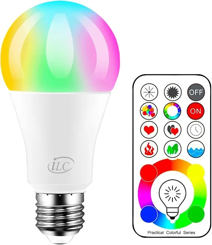 iLC LED-färgändrande glödlampa, 70 W motsvarar fjärrkontroll RGBW Edison-skruv – 120 färger – E27 locktyp för dekorationsfester och mer — Smart belysning
