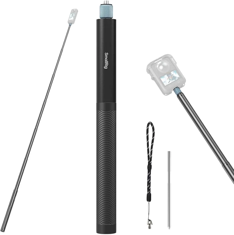 SMALLRIG Utdragbar 150 cm, 59 tum, 4, 9 fot Osynlig Selfiepinne för Insta360 X5, X4, X3, X2, för DJI OSMO 360, Bärbar Selfiepinne för Panoramakamera med 1, 4"-20 Skruv, Jordspett, Handledsrem - 5270 — Mobil och surfplatta
