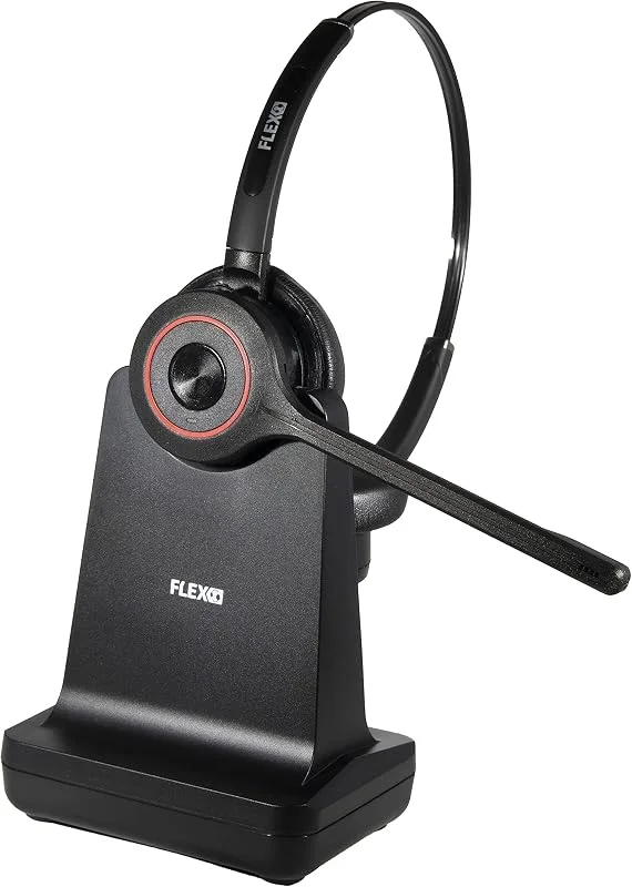 Trådlösa Stereo hörlurar med bordsladdare – Wireless headset till PC och mobiltelefon med brusreducerande mikrofon – On-Ear FLEX redline R6 till kontoret - Svart — Hörlurar och ljud