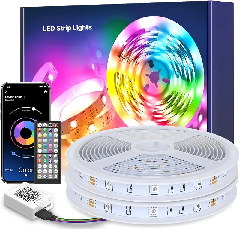 LED strip lights 30M, ledde ljusband led RGB justerbar flerfärgad med applikationskontroll, med fjärrkontroll, synkroniserad med musikrytm, för Led sovrum, kök — Smart belysning