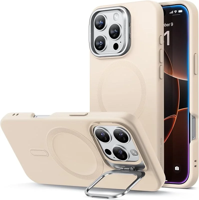 ESR Silikonfodral med stöd för iPhone 16 Pro, Kompatibelt med MagSafe, Integrerat kamerastöd, Magnetfodral, Cloud-serien, Tan — Mobil och surfplatta
