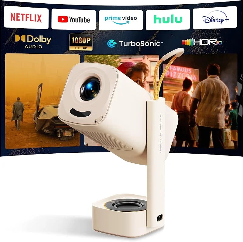 YABER T1 Pro2 1080P FHD och HDR bärbar projektorprojektor, wifi-projektor med Dolby Audio, automatisk justering, inbyggda applikationer, hemmabio för USB, HDMI — Portabel digital och ljud