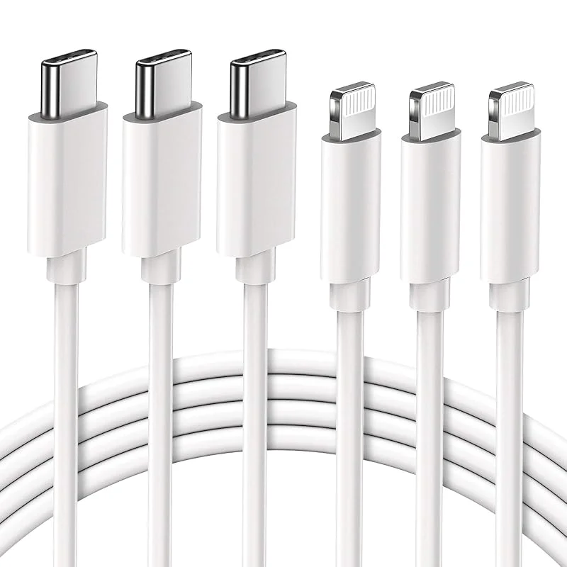 Quntis Set med 3 MFi iPhone USB C till Lightning-laddningskablar, 2M USB C blixtkabel för iPhone 12 13 14 Mini 11 Pro X XR 8, iPad Pro Air-laddare, C-Lightning-kabel vit — Mobil och surfplatta