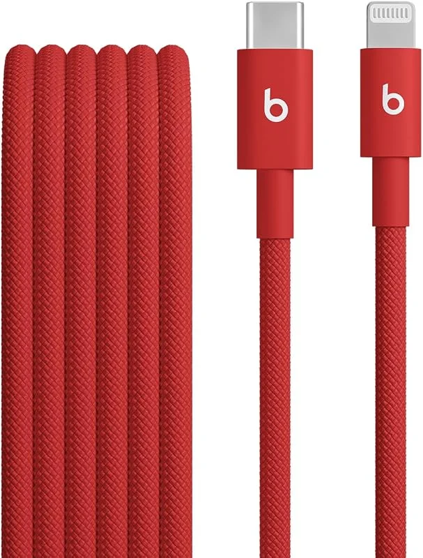 Beats vävd usb-c till Lightning-kabel, snabbladdning, tålig, trasselfri, kompatibel laddare till Apple-enheter med Lightning-portar (1, 5 m) – Rapid röd — Mobil och surfplatta