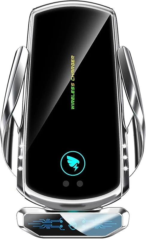 AmazeFan 15W Trådlös Billaddare Snabb Mobiltelefon Trådlös Laddare Kompatibel med iPhone Samsung Huawei etc. Mobilhållare för bil 360° Rotation, Silver — Mobil och surfplatta