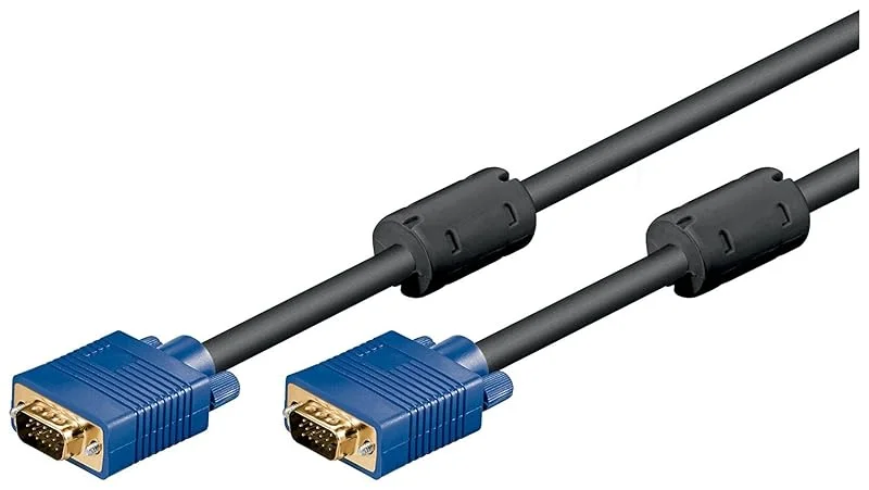 Goobay 93370 VGA till VGA-kabel 5 m, bildskärmskabel, Full HD SVGA skärmkabel, VGA-kontakt 15-polig förgylld, 2 x ferritkärnor monitor kabel, blå, 5 meter — Datortillbehör