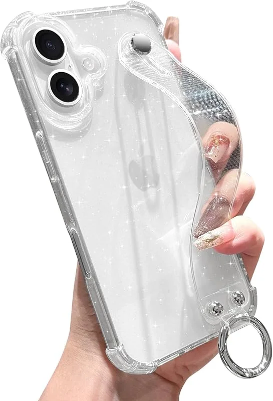 LLZ.COQUE för iPhone 16 fodral med rem klar glitter, klar — Mobil och surfplatta