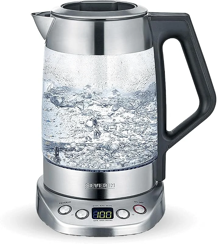SEVERIN Glass Tea and Water Kettle, tekittel med justerbar temperatur och bryggtid, glaskittel med förinställda teprogram, 3000 W, rostfritt stål, WK 3479 — Kök & Hushåll