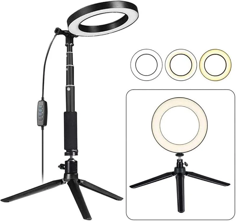 Ringljus 16cm LED Desktop Ring Light Mobiltelefon Selfie Stick Live Support Beauty Fill Light (Färg: Svart) (Svart) — Mobil och surfplatta