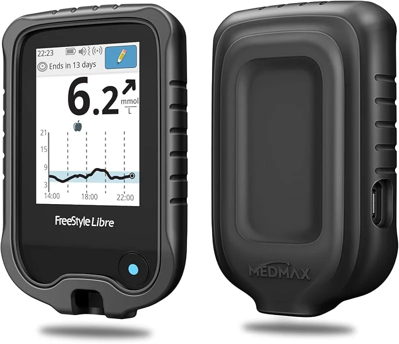 MEDMAX Silikonfodral för freestyle libre 3, fri 2, fri läsare, lätt fodral halkfritt skyddsfodral kompatibelt med freestyle libre 3, fri 2, fri, svart — Portabel digital och ljud